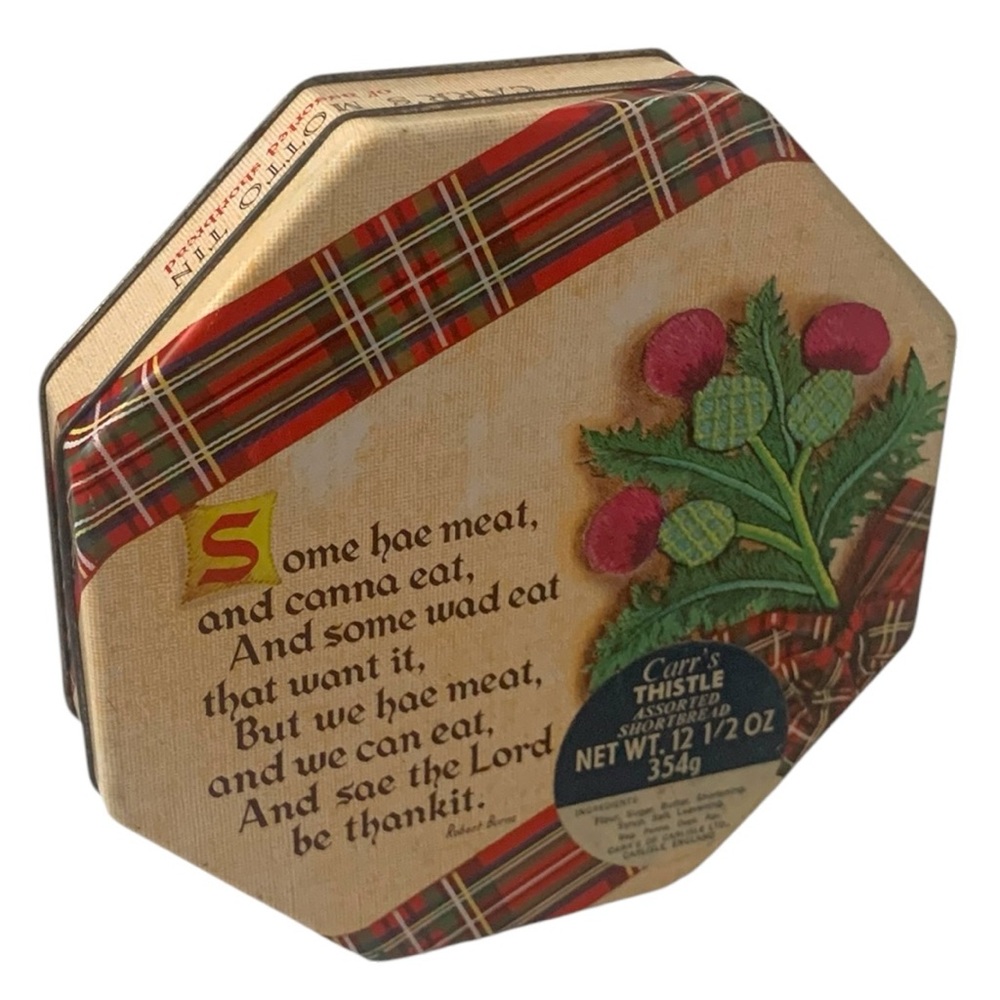 VTG Robert Burns “Selkirk Grace" Poem Carr's of Carlisle Scotland Tartan Tin